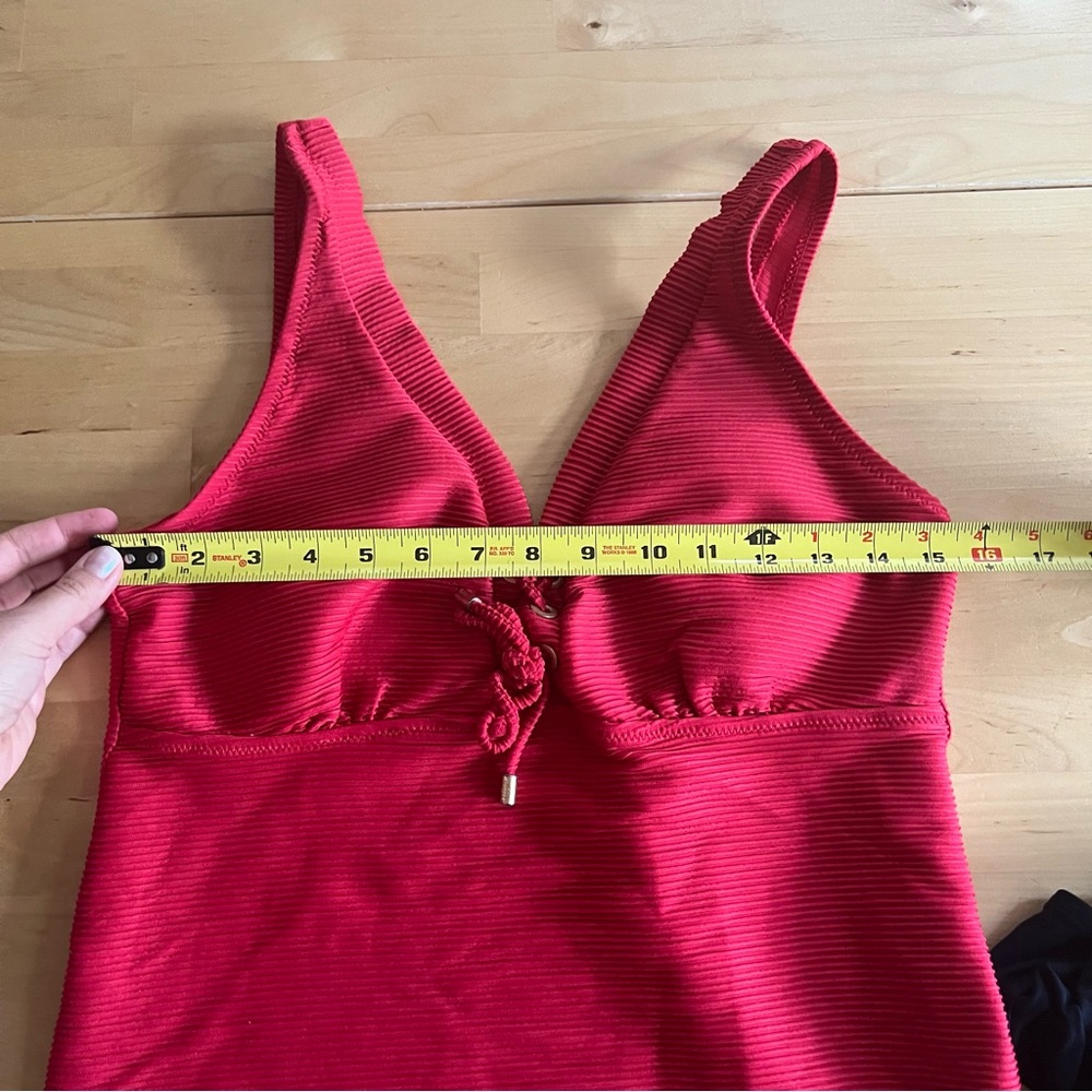 Lands End Red and Black Tankini Swimsuit Set Two Piece High Waist Coverage 10/12 - Picture 8 of 11